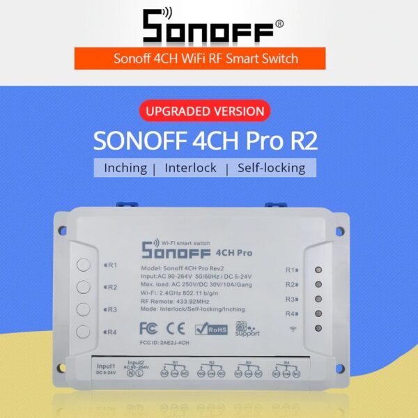 Sonoff - 4CH PRO R2 WiFi прекъсвач с 4 изхода RF 433mhz и възможност за монтаж на DIN шина - sonoff-4ch-pro-r2-smart-switch-4-channels-433mhz_01