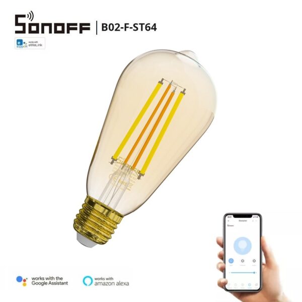 SONOFF B02-F-ST64 - интелигентна Wi-Fi LED крушка с нажежаема жичка Vintage - SONOFF B02-F-ST64 Smart Wi-Fi LED Filament Bulb-Vintage