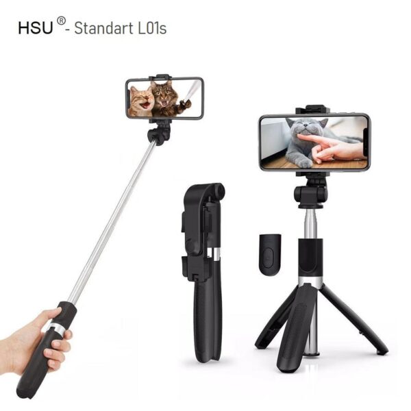 Селфи стик 3 в 1 HSU Standart L01s - Tрипoд + Bluetooth дистанционно - Selfie stick 3 in 1 HSU Standart L01s - Tripod + Bluetooth remote_01