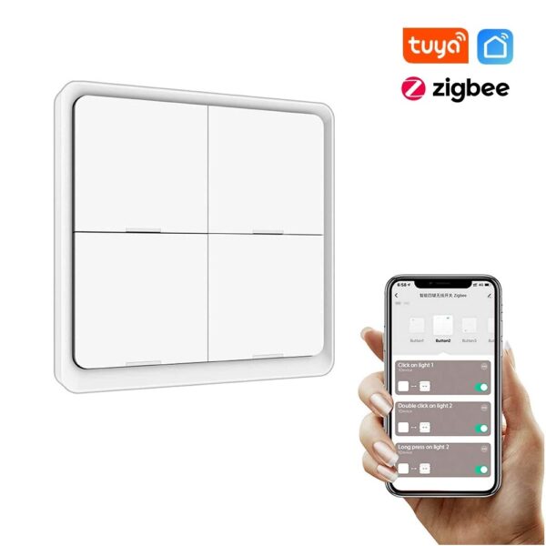 Tuya Smart ZigBee Wireless Free Sticker 4-way Panel Scene Button Switch